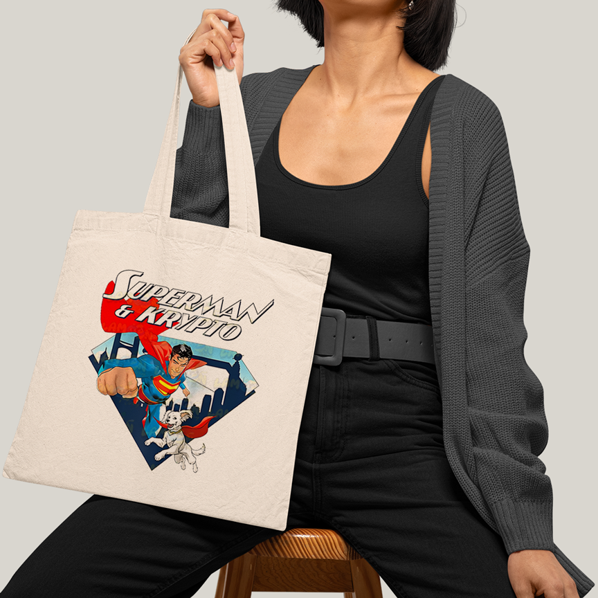 Sacola Ecobag Bolsa 38X40 Algodão- Superman & Krypto Comics