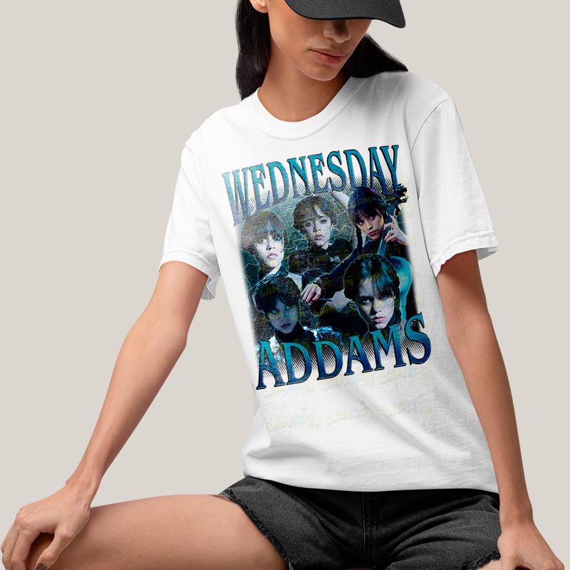 Camiseta Algodão Unissex T shirt Graphic Tee Wednesday Addams Wandinha Gótica