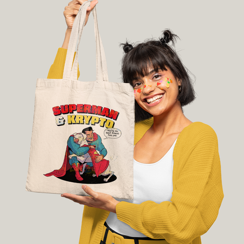 Sacola Ecobag Bolsa 38X40 Algodão- Superman & Krypto Best Friend