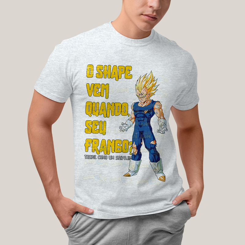 Camiseta Algodão Unissex T shirt -Vegeta O Shape Vem Quando Seu Frango dragonball