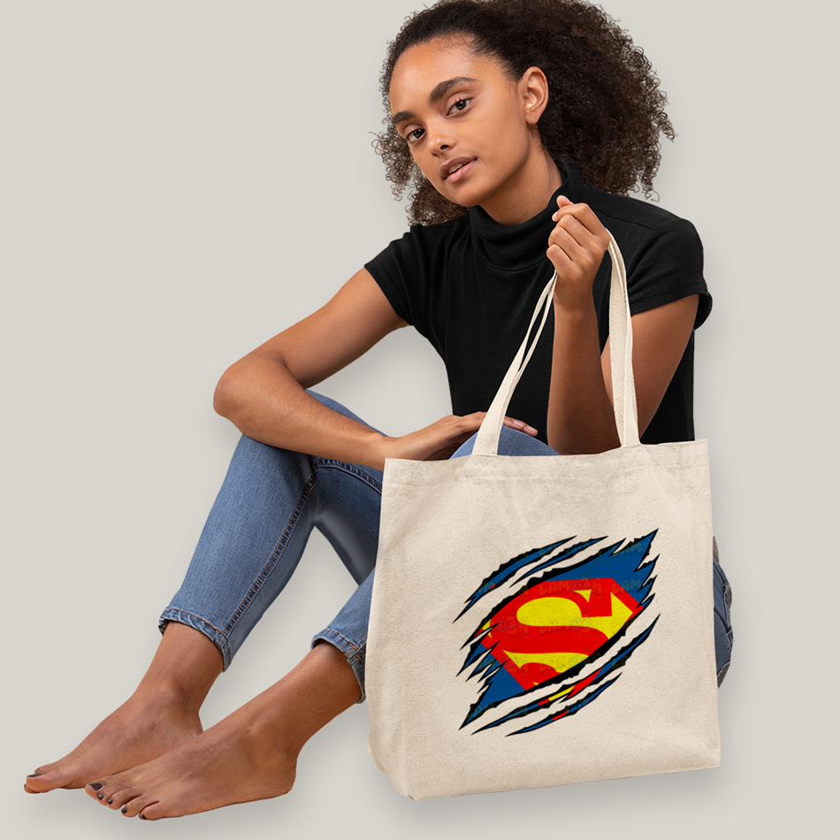 Sacola Ecobag Bolsa 38X40 Algodão- Superman Logo Rasgada