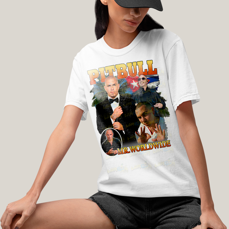 Camiseta Algodão Unissex T shirt Graphic Tee Pitbull Mr Worldwide