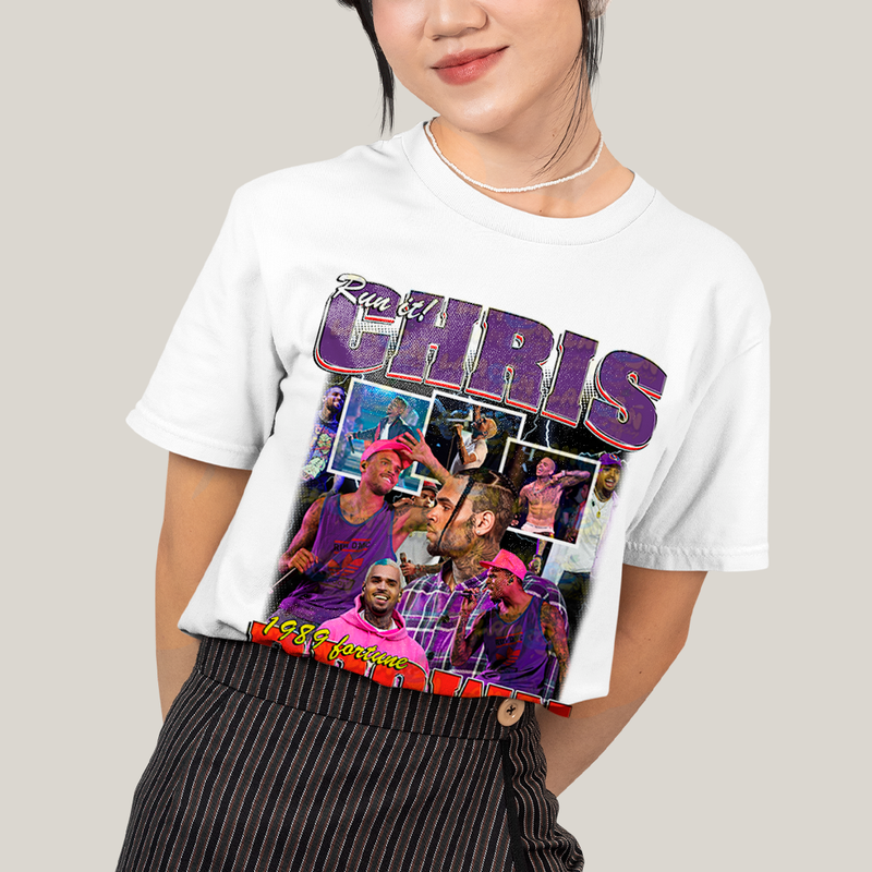 Camiseta Algodão Unissex T shirt Graphic Tee Chris Brown 1989 Run It