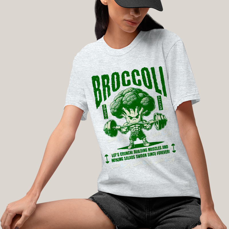 Camiseta Algodão Unissex T shirt - Broccoli Maromba lets crunch Brócolis academia