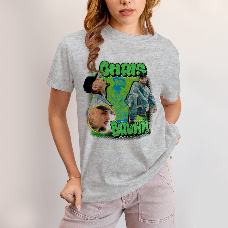 Camiseta Algodão Unissex T shirt Graphic Tee Chris Brown Verde