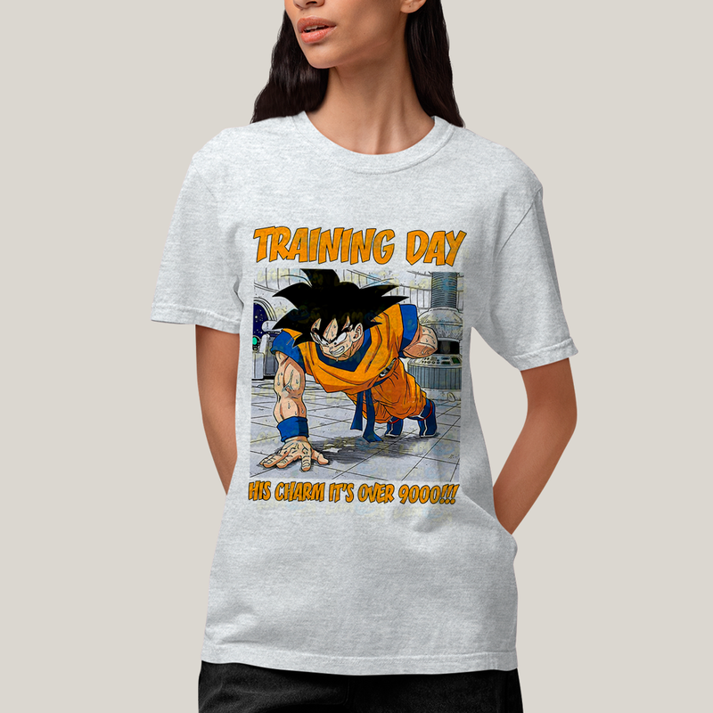 Camiseta Algodão Unissex T shirt - Goku Training Day his charm its over dragon ball