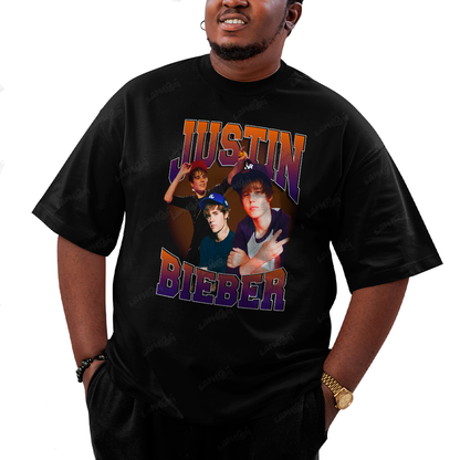 Camiseta Plus Size Algodão Justin Bieber Teen Boné