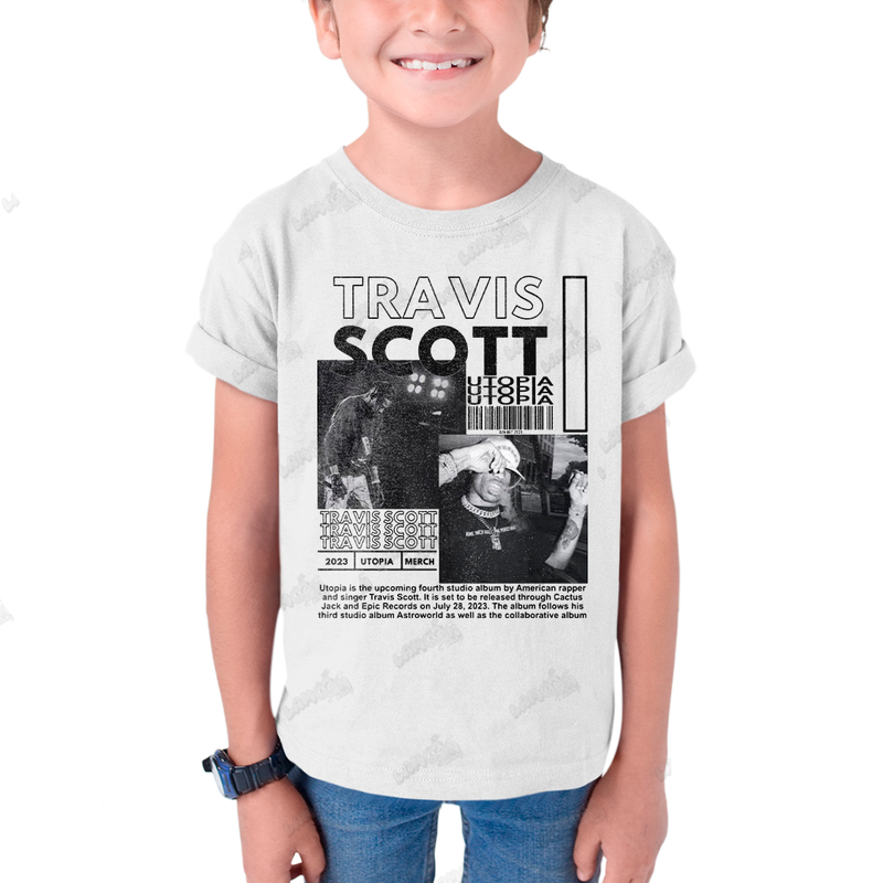 Camiseta Infantil Algodão Travis Scott Utopia 2023