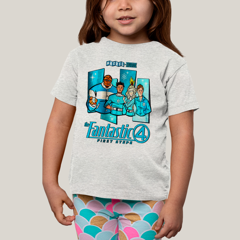Camiseta Infantil Algodão Unissex T shirt Quarteto Fantástico Primeiros Passos Cartunesco