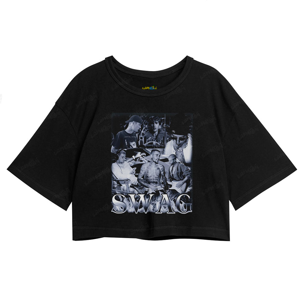 Cropped Oversized Algodão Justin Bieber Swag Black White