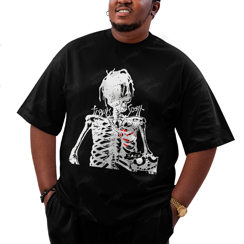 Camiseta Plus Size Algodão Travis Scott Esqueleto