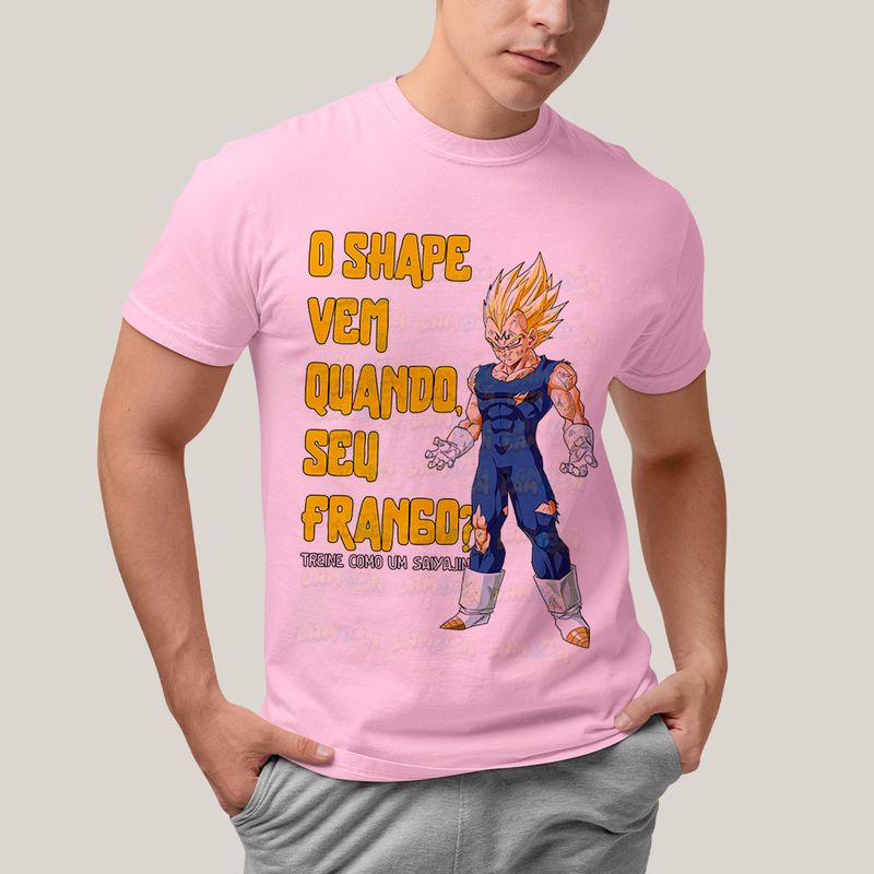 Camiseta Algodão Unissex T shirt -Vegeta O Shape Vem Quando Seu Frango dragonball