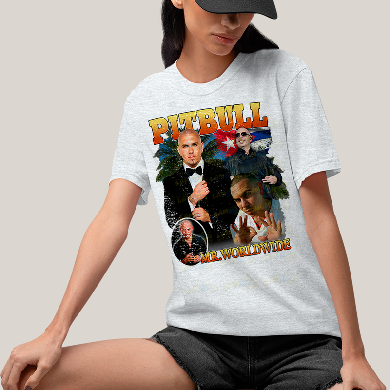 Camiseta Algodão Unissex T shirt Graphic Tee Pitbull Mr Worldwide