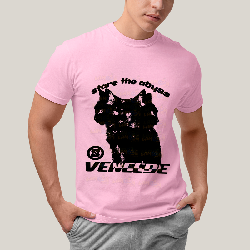 Camiseta Algodão Unissex T shirt - Vencede gato cat stare the abhss