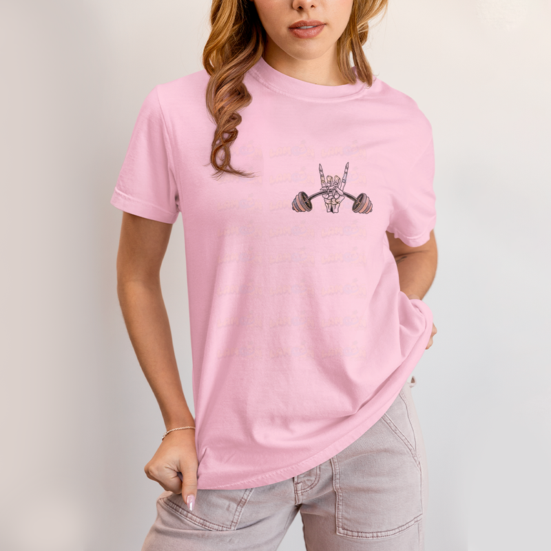 Camiseta Algodão Unissex T shirt Academia Rock in Roll Leg Day - Frente e Costas