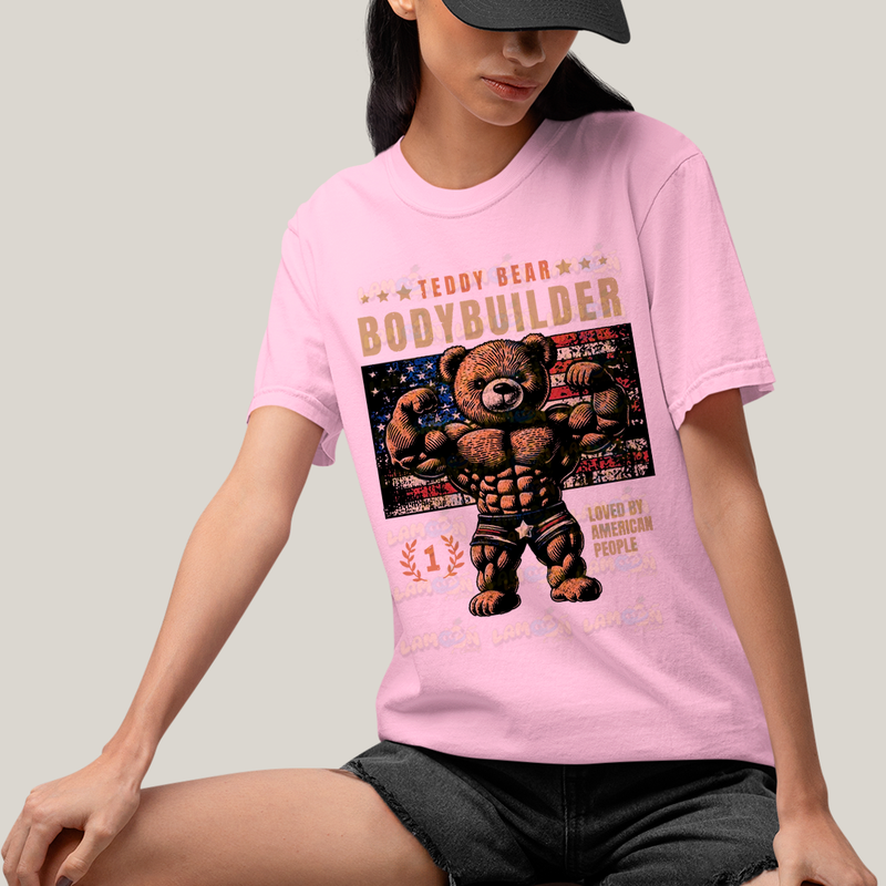 Camiseta Algodão Unissex T shirt Academia Teddy Bear Body Builder