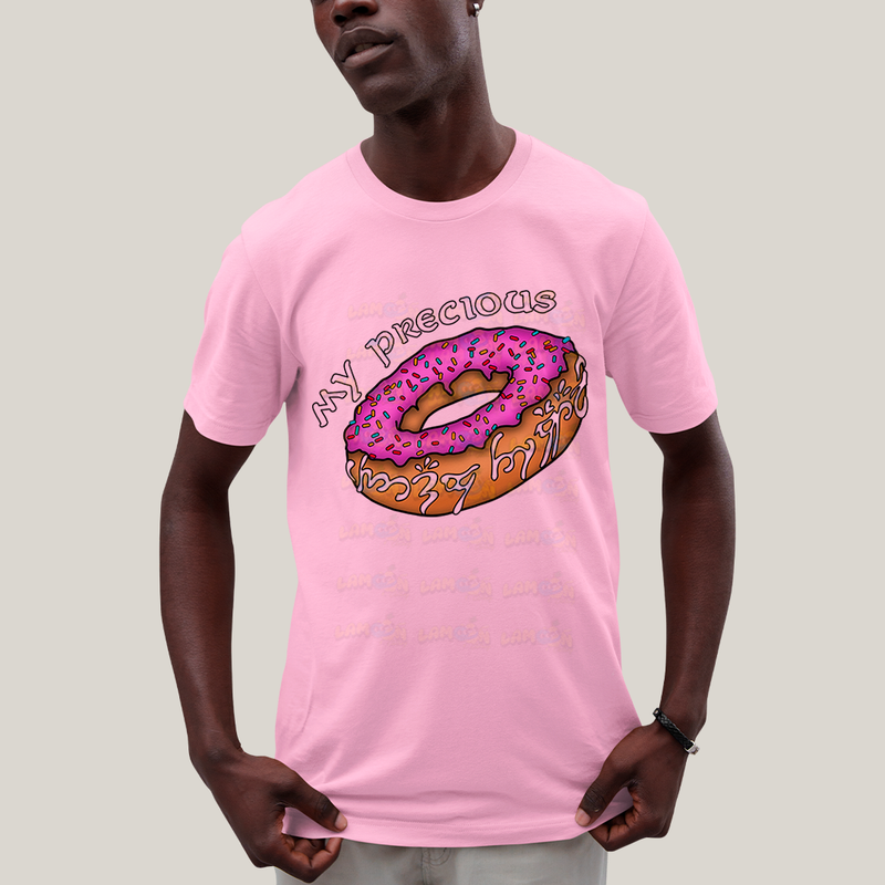 Camiseta Algodão Unissex T shirt - O Senhor dos Anéis Meu Precioso donuts rosquinha rosa my precious