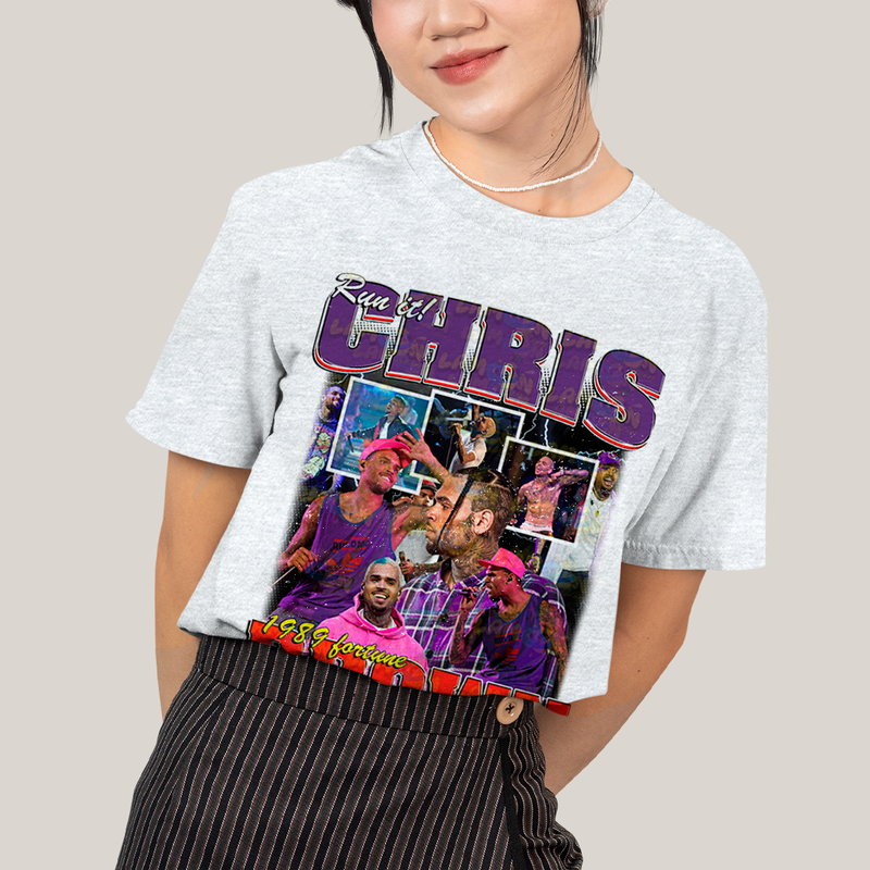 Camiseta Algodão Unissex T shirt Graphic Tee Chris Brown 1989 Run It