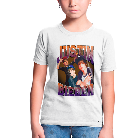 Camiseta Infantil Algodão Justin Bieber Teen Boné