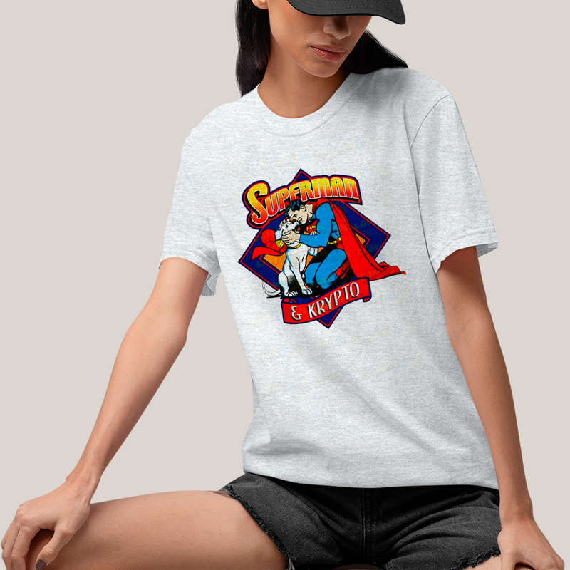 Camiseta Algodão Unissex T shirt Superman & Krypto Supercão Abraço