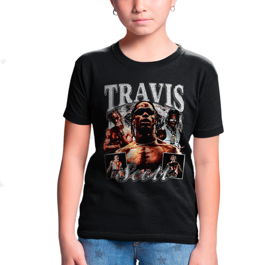 Camiseta Infantil Algodão T shirt Travis Scott Prateado