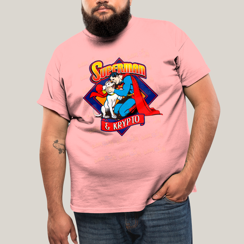 Camiseta Plus Size Algodão Unissex T shirt Superman & Krypto Supercão Abraço