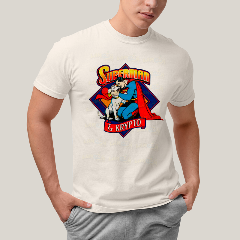 Camiseta Algodão Unissex T shirt Superman & Krypto Supercão Abraço
