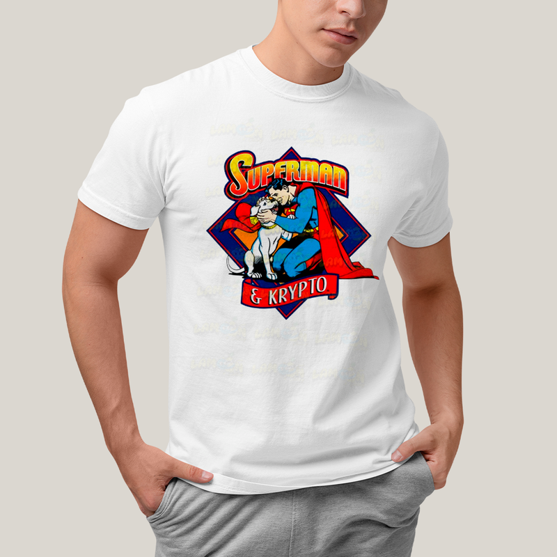 Camiseta Algodão Unissex T shirt Superman & Krypto Supercão Abraço