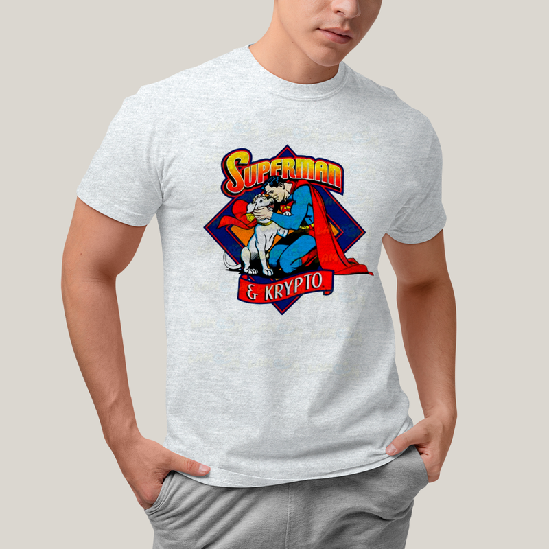 Camiseta Algodão Unissex T shirt Superman & Krypto Supercão Abraço