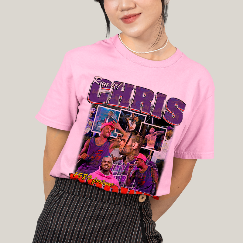 Camiseta Algodão Unissex T shirt Graphic Tee Chris Brown 1989 Run It