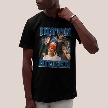 Camiseta Algodão Unissex T shirt Graphic Tee Justin Bieber Azul