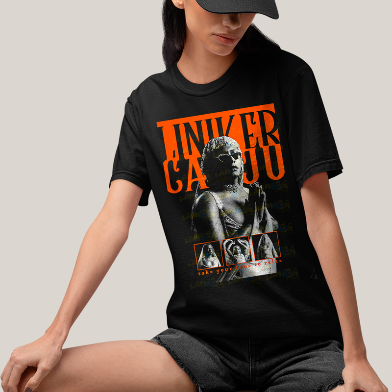 Camiseta Algodão Unissex T shirt - Cantora Liniker Caju Retrô take your time to relax