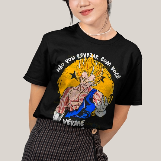 Camiseta Algodão Unissex T shirt - Vegeta Não Vou Revezar verme insolente dragonball