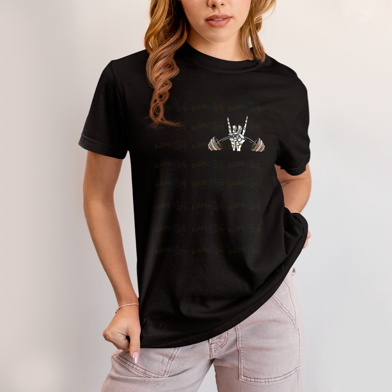 Camiseta Algodão Unissex T shirt Academia Rock in Roll Leg Day - Frente e Costas