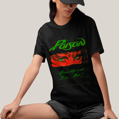 Camiseta Algodão Unissex T shirt-  Poison Banda de Rock open up and say