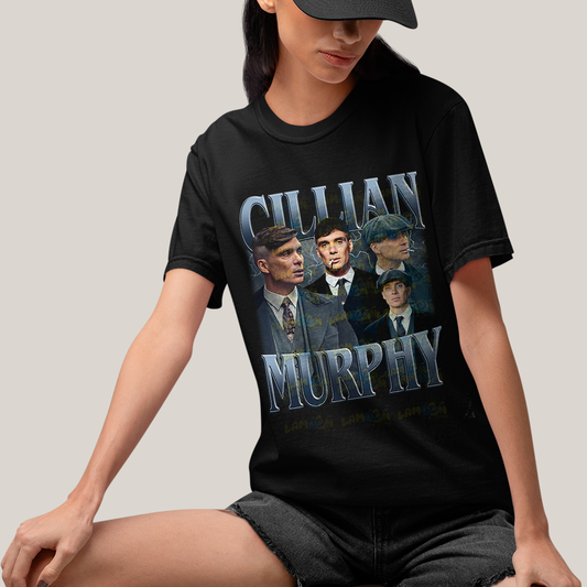 Camiseta Algodão Unissex T shirt - Cillian Murphy Peaky Blinders Cinzento