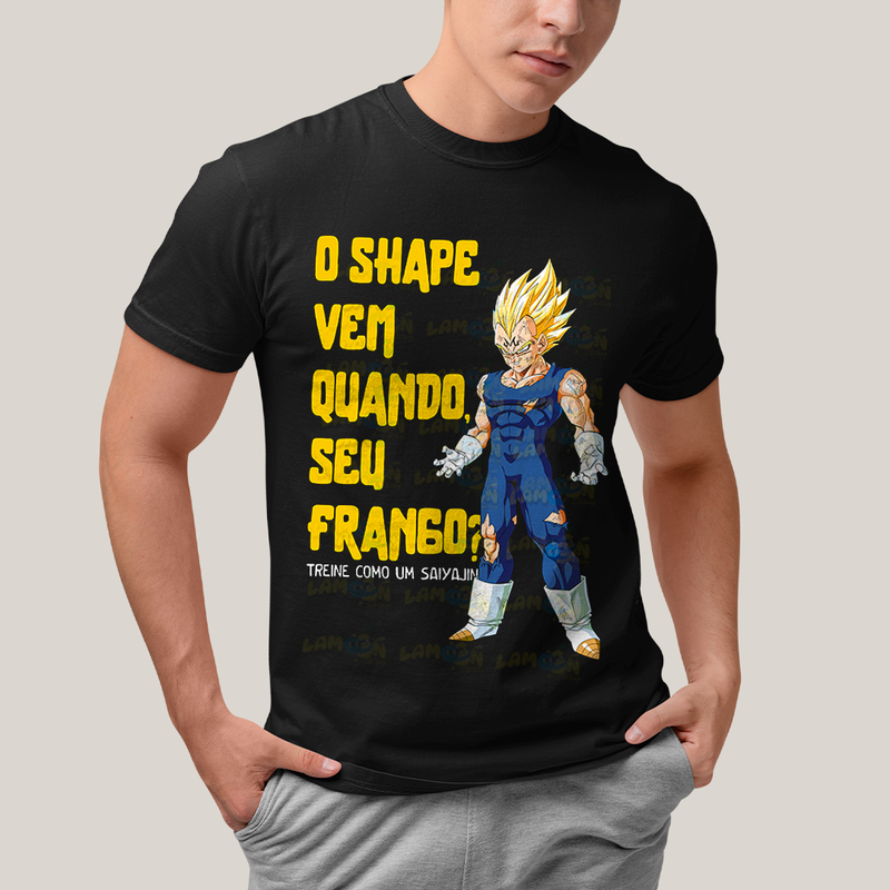 Camiseta Algodão Unissex T shirt -Vegeta O Shape Vem Quando Seu Frango dragonball