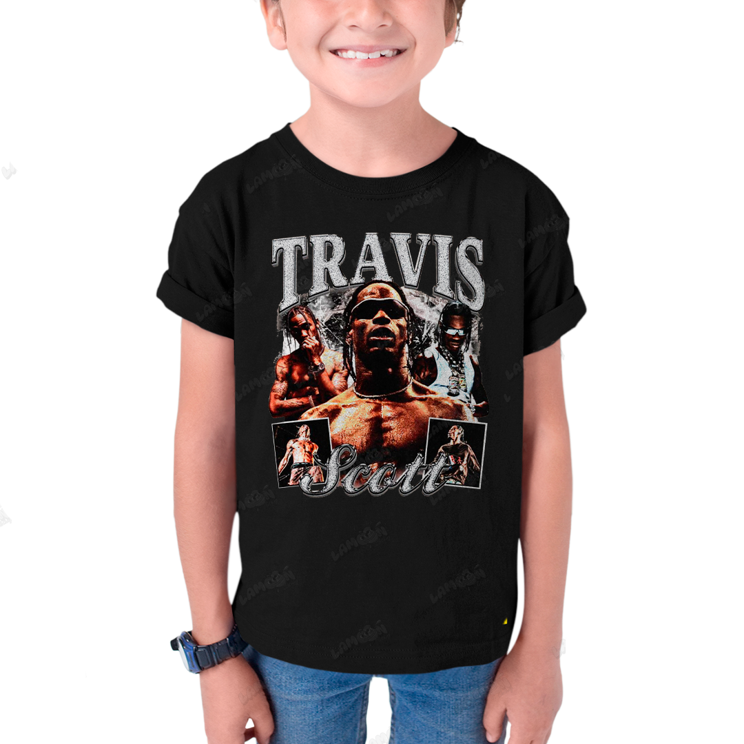 Camiseta Infantil Algodão T shirt Travis Scott Prateado