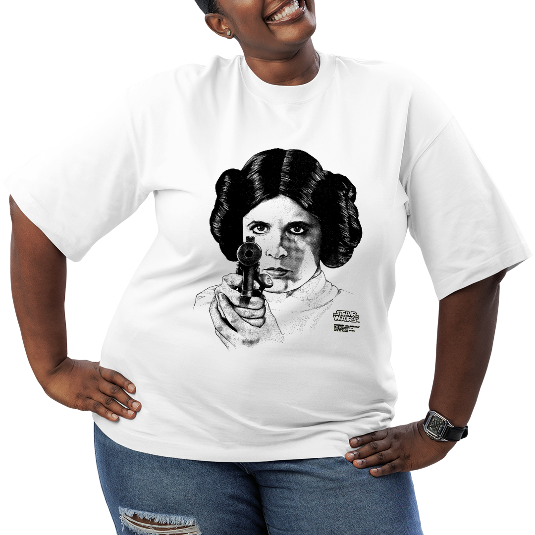 Camiseta Plus Size Princesa Leia Star Gun