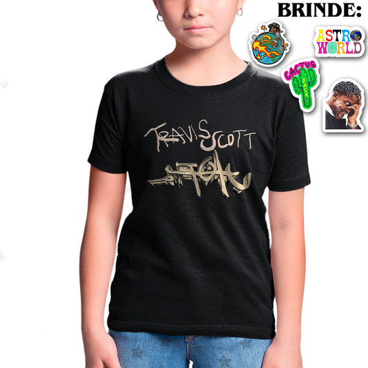 Camiseta Infantil Algodão Travis Scott Grafite