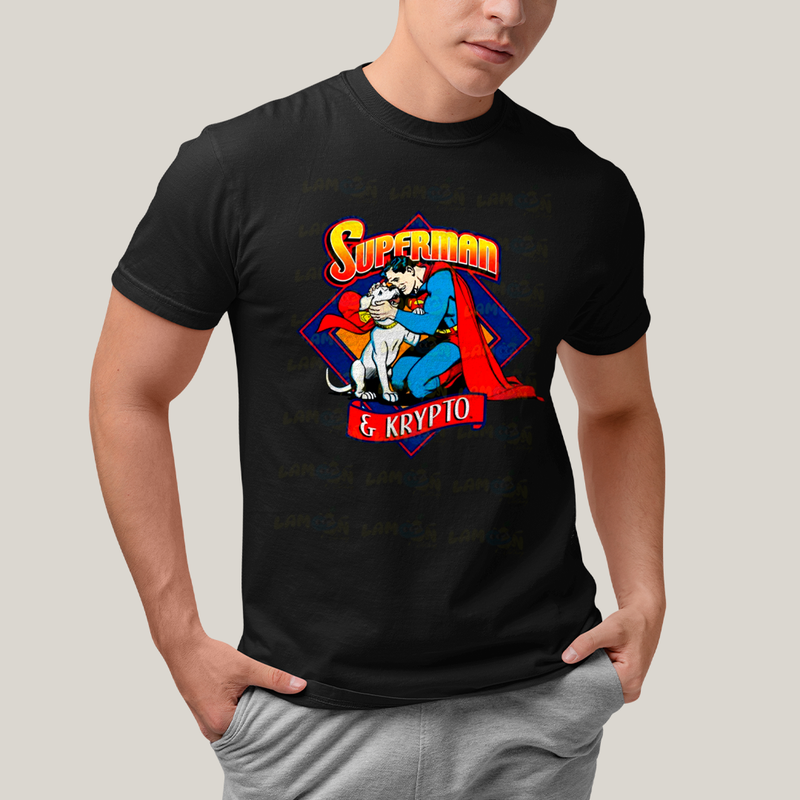 Camiseta Algodão Unissex T shirt Superman & Krypto Supercão Abraço
