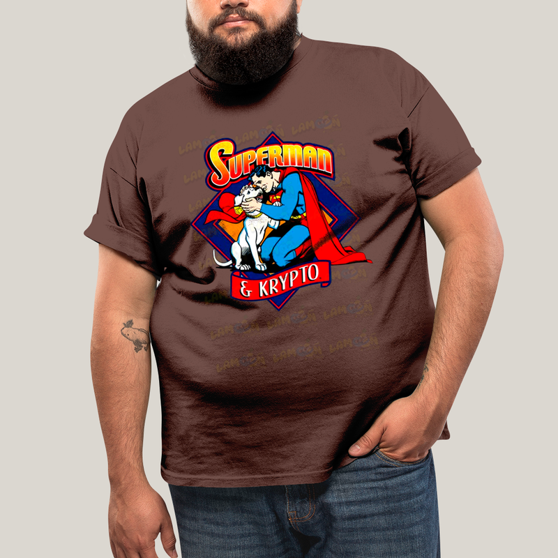 Camiseta Plus Size Algodão Unissex T shirt Superman & Krypto Supercão Abraço