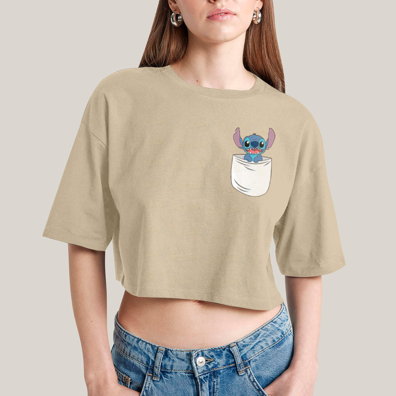 Cropped Oversized Algodão Unissex T shirt Lilo & Stitch Orelha Caida FC