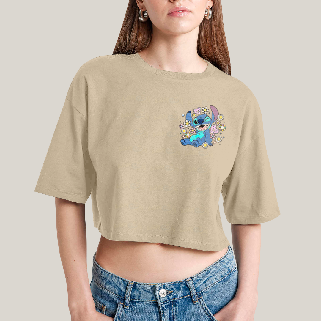 Cropped Oversized Algodão Unissex T shirt Lilo & Stitch Piscando FC