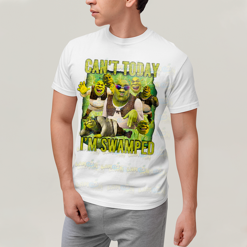Camiseta Algodão Unissex T shirt Graphic Tee Sherek Meme cant today im swamped