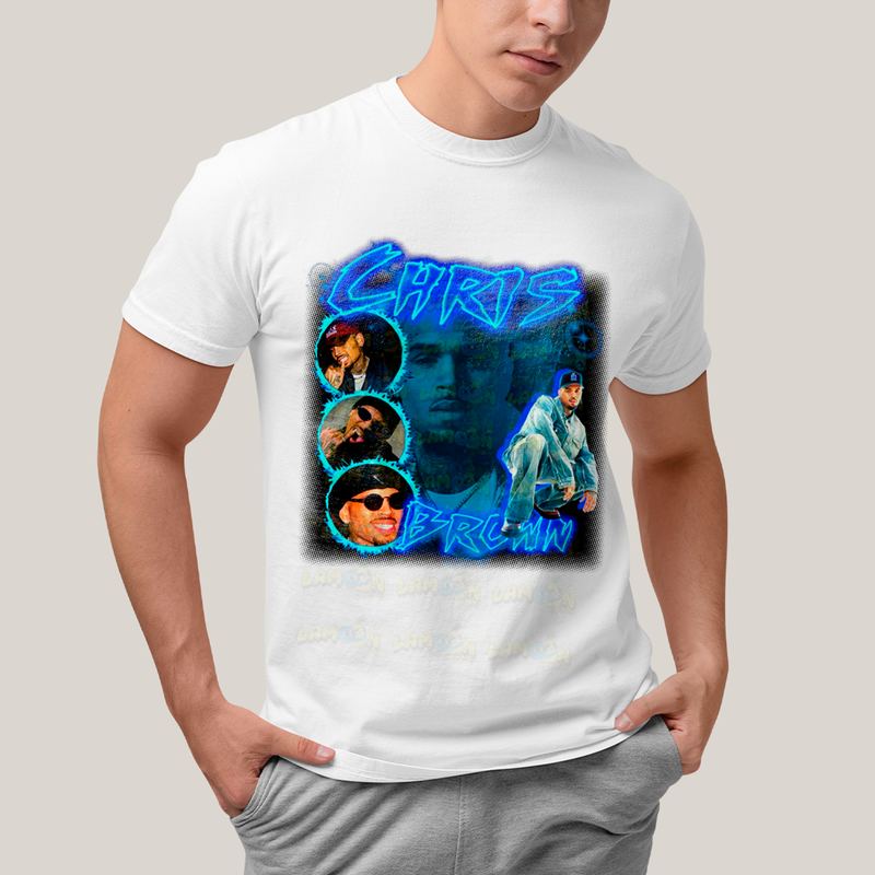 Camiseta Algodão Unissex T shirt Graphic Tee Chris Brown Azul