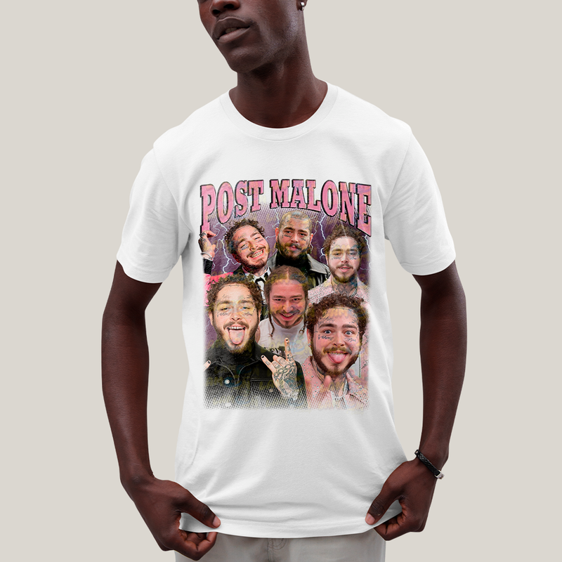Camiseta Algodão Unissex T shirt Graphic Tee Post Malone Raio rosa