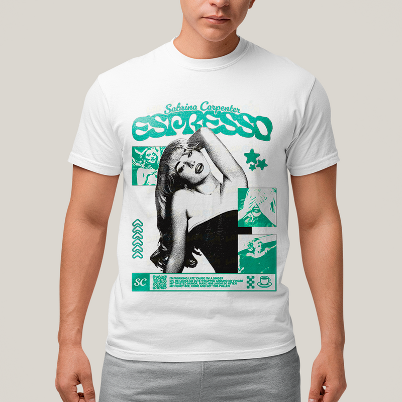 Camiseta Algodão Unissex T shirt Sabrina Carpenter Espresso