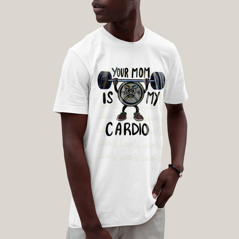 Camiseta Algodão Unissex T shirt Academia Your Mom is my Cardio
