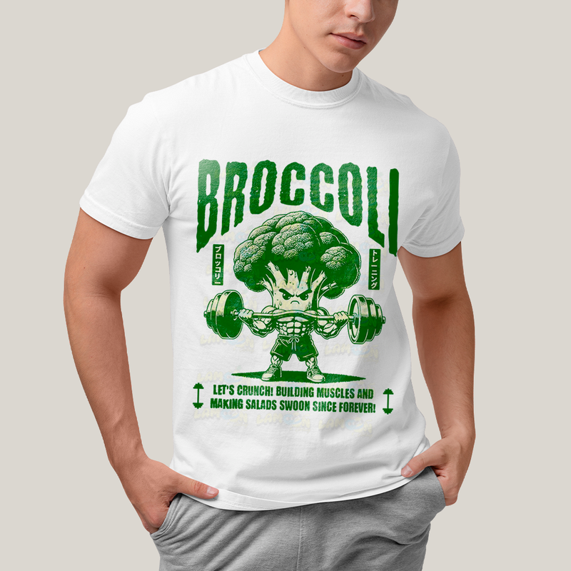Camiseta Algodão Unissex T shirt - Broccoli Maromba lets crunch Brócolis academia